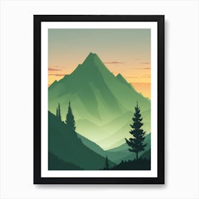 Misty Mountains Vertical Composition In Green Tone 197 Art Print