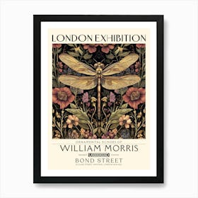 William Morris Dragonfly and floral artwork in Warm earth tones, insect and flower pattern dark academia library Botanical vintage print, living room vintage decor Floral tapestry Victorian nature art 20 Art Print