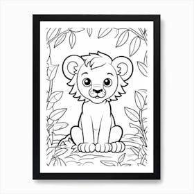 Line Art Jungle Animal Lion 4 Art Print