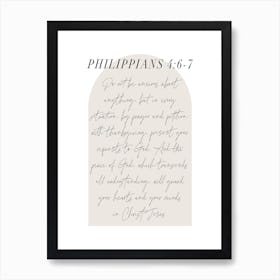 Do not be anxious about anything -Philippians 4:6-7 Minimal Boho Beige Arch Script Art Print