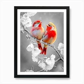 Two Birds Perched On A Branch 1 Art Print