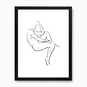 Male Body Sketch 1 Black And White Line Art Print