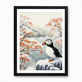 Winter Bird Painting Puffin 4 Art Print