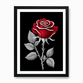 Red Rose On Black Background 3 Art Print