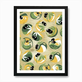 Olives Seamless Pattern Vector - olives poster, kitchen wall art 2 Art Print
