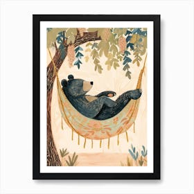 Sloth Bear Napping In A Hammock Storybook Illustration 4 Art Print