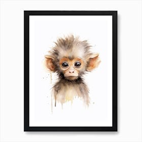 Watercolour Jungle Animal Baby Baboon 2 Art Print
