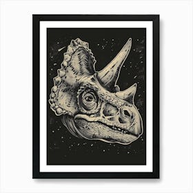 Styracosaurus Dinosaur Black & Sepia Illustration Art Print