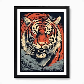 Tiger Art In Woodblock Printing Style 1 Art Print
