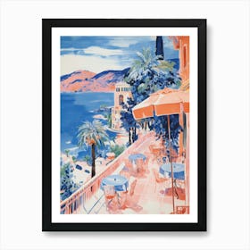 Taormina, Sicily   Italy Beach Club Lido Watercolour 1 Art Print