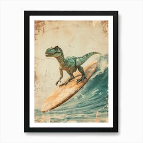 Vintage Baryonyx Dinosaur On A Surf Board              3 Art Print