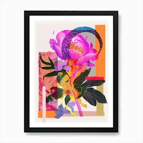 Peony 3 Neon Flower Collage Art Print