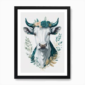 Floral Cute Cow Painting (6) Art Print