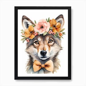 Baby Wolf Flower Crown Bowties Woodland Animal Nursery Decor (30) Art Print