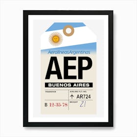 Buenos Aires (AEP) Argentina Vintage Airline Luggage Tag Art Print