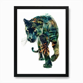 Double Exposure Realistic Black Panther With Jungle 11 Art Print
