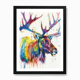 Caribou Colourful Watercolour 3 Art Print