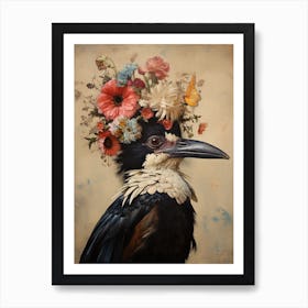 Bird With A Flower Crown Magpie 1 Art Print