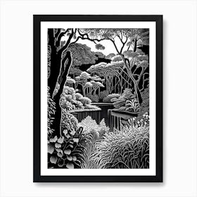 Callaway Gardens, Usa Linocut Black And White Vintage Art Print