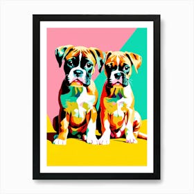 'Boxer Pups' , This Contemporary art brings POP Art and Flat Vector Art Together, Colorful, Home Decor, Kids Room Decor,  Animal Art, Puppy Bank - 22nd Art Print