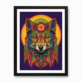 Indian Wolf Retro Style Colourful 4 Art Print