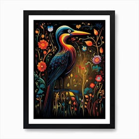 Folk Bird Illustration Cormorant 4 Art Print