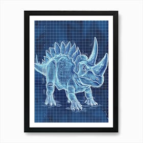Styracosaurus Dinosaur Blue Print Sketch  2 Art Print