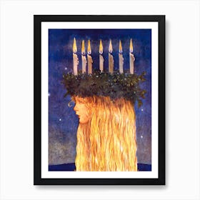 Lucia by John Bauer 1913 Scandinavian Swedish Winter Solstice Artwork Girl With Candles December Christmas Beautiful HD Remastered Vibrant Affiche