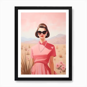 Retro 1950s Pink Lady Desert Portrait Art Print
