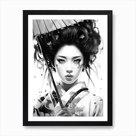 Geisha Black And White Anime Style  7 Art Print