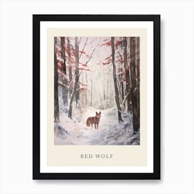 Winter Watercolour Red Wolf 2 Poster Art Print