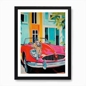Mg Mgb Vintage Car With A Cat, Matisse Style Painting 1 Art Print
