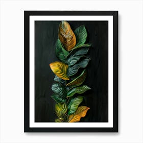 Tropical Leaves On A Black Background Art Print