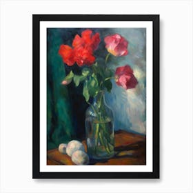 Flower Vase Sweet Pea With A Cat 3 Impressionism, Cezanne Style Art Print