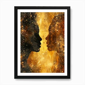 Two Black Women Silhouettes In Space Art Print