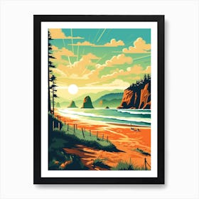 Cannon Beach Washington Retro Pop Art 1 Art Print