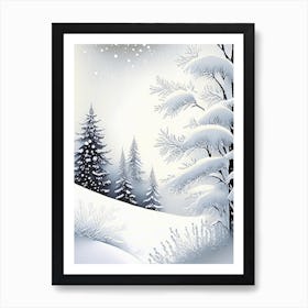 Winter Scenery, Snowflakes, Marker Art 1 Art Print