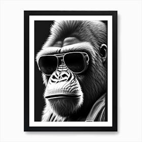 Angry Gorilla Gorillas Pencil Sketch 2 Art Print