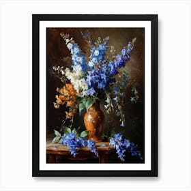 Baroque Floral Still Life Delphinium 1 Art Print