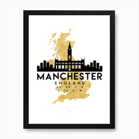 Manchester England Silhouette City Skyline Map Art Print