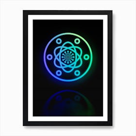 Neon Blue and Green Abstract Geometric Glyph on Black n.0216 Art Print