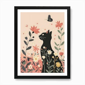 Black Cat In Flowers 5 Art Print