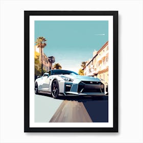 A Nissan Gt R In French Riviera Car Illustration 4 Art Print