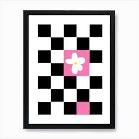 Checks And Flowers Pink Art Print