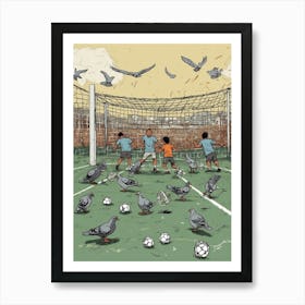 Pigeons On A Soccer Field Art Print