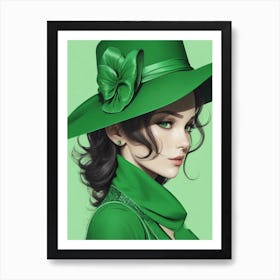 Woman in Green Hat Art Print