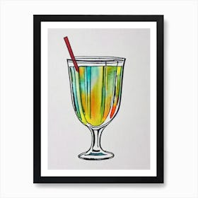 Hemingway Daiquiri 2 Minimal Line Drawing With Watercolour Cocktail Poster Art Print