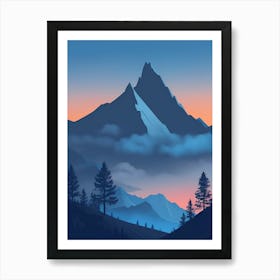 Misty Mountains Vertical Composition In Blue Tone 41 Art Print