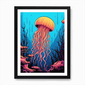 Jellyfish Retro Pop Art 2 Art Print