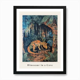 Dinosaur In A Cave With Leaves Painting Poster Art Print